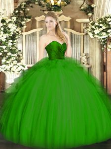 Ball Gowns 15 Quinceanera Dress Green Sweetheart Tulle Sleeveless Floor Length Zipper