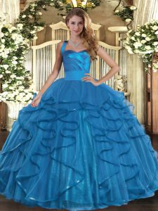 Floor Length Ball Gowns Sleeveless Teal Quinceanera Dress Lace Up