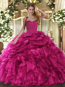 Noble Halter Top Sleeveless Organza Sweet 16 Quinceanera Dress Ruffles and Pick Ups Lace Up