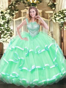 Vintage Floor Length Ball Gowns Sleeveless Apple Green Quinceanera Dresses Lace Up