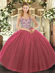 High Quality Fuchsia Straps Lace Up Beading and Appliques Quinceanera Dress Sleeveless