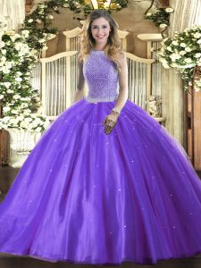 Fitting Sleeveless Beading Lace Up Quince Ball Gowns