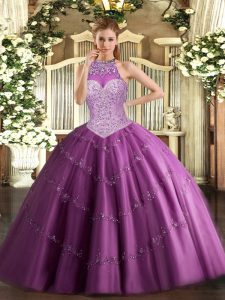 Floor Length Ball Gowns Sleeveless Fuchsia 15th Birthday Dress Lace Up