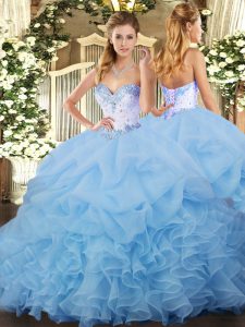 Deluxe Blue Sleeveless Beading and Ruffles and Pick Ups Quinceanera Gown