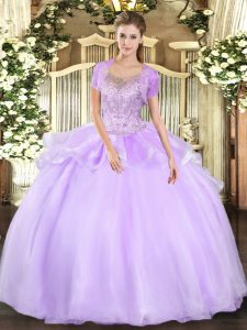 Ball Gowns Sweet 16 Dress Lavender Scoop Tulle Sleeveless Floor Length Clasp Handle