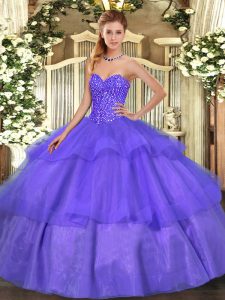 Popular Tulle Sleeveless Floor Length Quinceanera Dress and Beading and Ruffled Layers