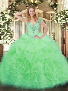 Apple Green Ball Gowns Ruffles Sweet 16 Quinceanera Dress Lace Up Organza Sleeveless Floor Length