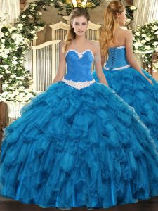 Custom Designed Organza Sleeveless Floor Length 15 Quinceanera Dress and Appliques and Ruffles