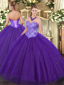 Romantic Purple Sleeveless Tulle Lace Up Quinceanera Gowns for Sweet 16 and Quinceanera