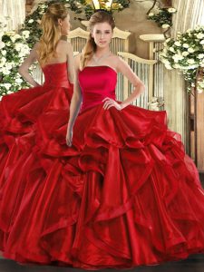 Red Sleeveless Ruffles Floor Length Quinceanera Gown