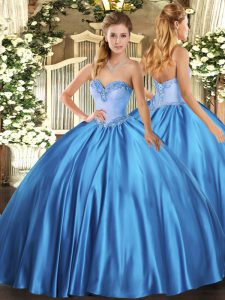 Shining Baby Blue Lace Up Sweetheart Beading 15th Birthday Dress Satin Sleeveless