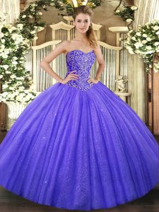 Beading Quince Ball Gowns Blue Lace Up Sleeveless Floor Length