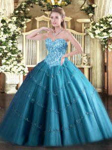 Sexy Teal 15th Birthday Dress Military Ball and Sweet 16 and Quinceanera with Appliques Sweetheart Sleeveless Lace Up