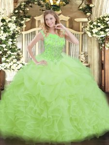 Beauteous Organza Zipper Scoop Sleeveless Floor Length Quince Ball Gowns Beading and Ruffles