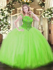 Custom Fit Floor Length 15 Quinceanera Dress Tulle Sleeveless Beading