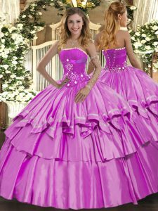 Adorable Strapless Sleeveless Lace Up Sweet 16 Quinceanera Dress Lilac Organza and Taffeta