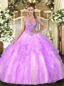 Sleeveless Lace Up Floor Length Beading and Ruffles Sweet 16 Quinceanera Dress