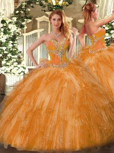 Ball Gowns Sweet 16 Dresses Orange Sweetheart Organza Sleeveless Lace Up