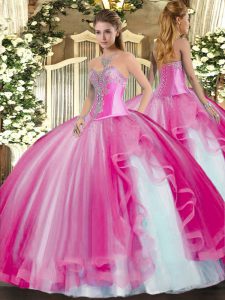 Tulle Sleeveless Floor Length 15th Birthday Dress and Beading and Ruffles