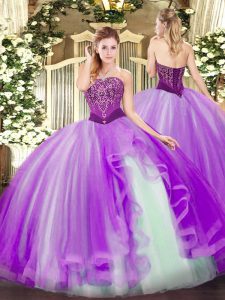 Custom Made Floor Length Ball Gowns Sleeveless Lavender Quinceanera Gowns Lace Up