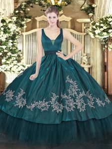 Beading and Embroidery Sweet 16 Quinceanera Dress Teal Zipper Sleeveless Floor Length