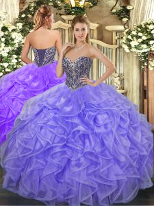 Floor Length Ball Gowns Sleeveless Lavender Sweet 16 Dresses Lace Up