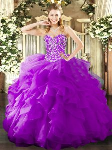 On Sale Sleeveless Beading and Ruffles Lace Up Sweet 16 Dress