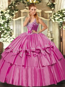 Ball Gowns Sweet 16 Dresses Lilac Straps Organza and Taffeta Sleeveless Floor Length Lace Up