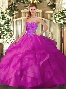 Beauteous Ball Gowns Sweet 16 Dresses Fuchsia Sweetheart Tulle Sleeveless Floor Length Lace Up