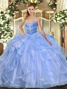 Attractive Ball Gowns Sweet 16 Dresses Blue Sweetheart Organza Sleeveless Floor Length Lace Up