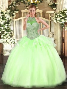 Halter Top Sleeveless Tulle Quinceanera Gown Beading Lace Up