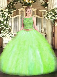 Yellow Green Quinceanera Gowns Military Ball and Sweet 16 and Quinceanera with Beading and Ruffles Scoop Sleeveless Lace Up