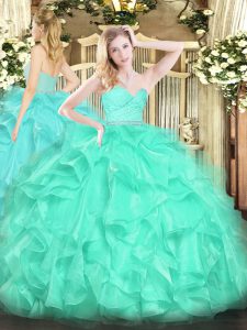 Exceptional Floor Length Ball Gowns Sleeveless Turquoise Quinceanera Gown Zipper