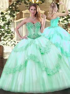 Discount Apple Green Sleeveless Tulle Lace Up Sweet 16 Quinceanera Dress for Sweet 16 and Quinceanera