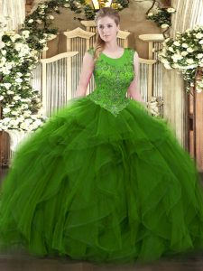 Ball Gowns Quinceanera Gown Green Scoop Organza Sleeveless Floor Length Zipper