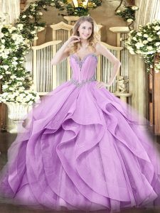 Lavender Sleeveless Tulle Lace Up Sweet 16 Dress for Military Ball and Sweet 16 and Quinceanera