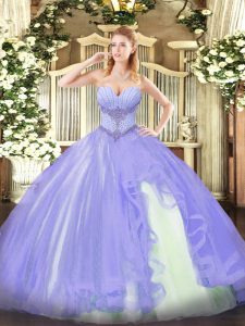 Discount Lavender Sweetheart Lace Up Beading and Ruffles Quinceanera Gowns Sleeveless