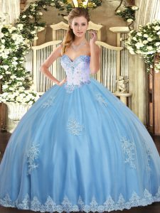 Aqua Blue Sweetheart Lace Up Beading and Appliques Quinceanera Gowns Sleeveless