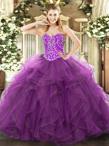 Floor Length Purple Ball Gown Prom Dress Sweetheart Sleeveless Lace Up