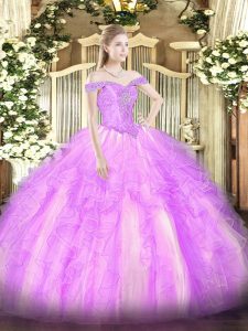 Pretty Floor Length Lilac Quinceanera Gown Off The Shoulder Sleeveless Lace Up