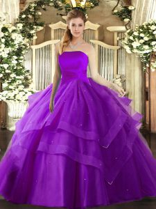 Floor Length Ball Gowns Sleeveless Eggplant Purple Quinceanera Dress Lace Up