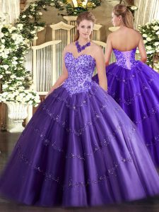 Sweetheart Sleeveless Lace Up Ball Gown Prom Dress Purple Tulle