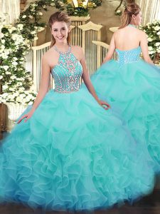 Flare Tulle Sleeveless Floor Length Sweet 16 Dresses and Ruffles