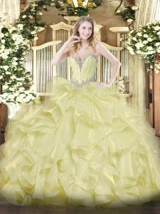 Yellow Sleeveless Beading and Ruffles Floor Length 15 Quinceanera Dress