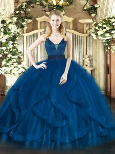 Floor Length Royal Blue Sweet 16 Dress Straps Sleeveless Zipper