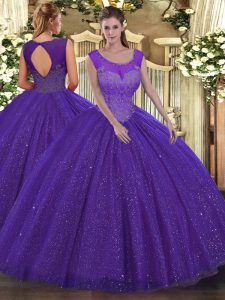 Purple Sleeveless Beading Floor Length Quinceanera Gowns