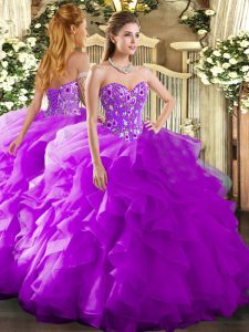 Organza Sleeveless Floor Length Quinceanera Gown and Embroidery and Ruffles