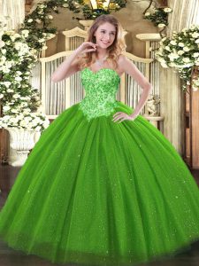 Captivating Green Lace Up Sweetheart Appliques Quince Ball Gowns Sequined Sleeveless