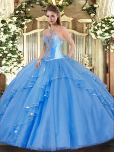 Edgy Beading and Ruffles Quinceanera Dresses Baby Blue Lace Up Sleeveless Floor Length