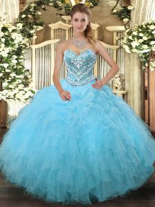 New Arrival Sleeveless Lace Up Floor Length Beading and Ruffles Quinceanera Dress